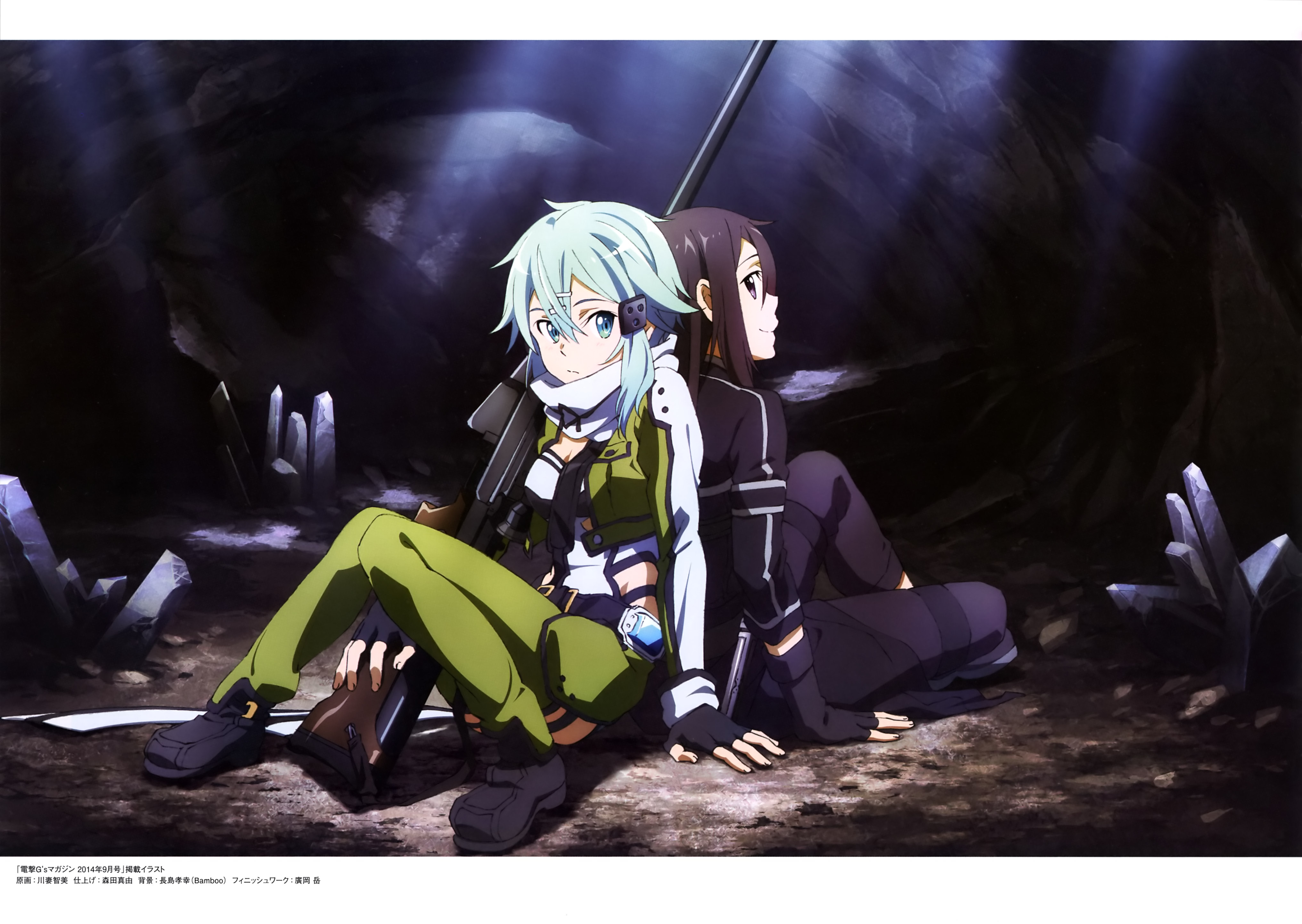 kawatsuma tomomi gun gale online sword art online kirito sinon cleavage